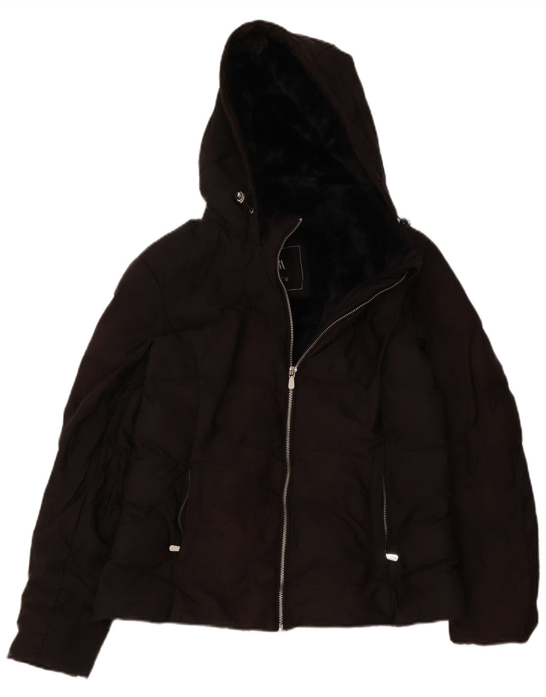 Zara Veste matelassée à capuche pour femme UK 14 Large Noir Polyester