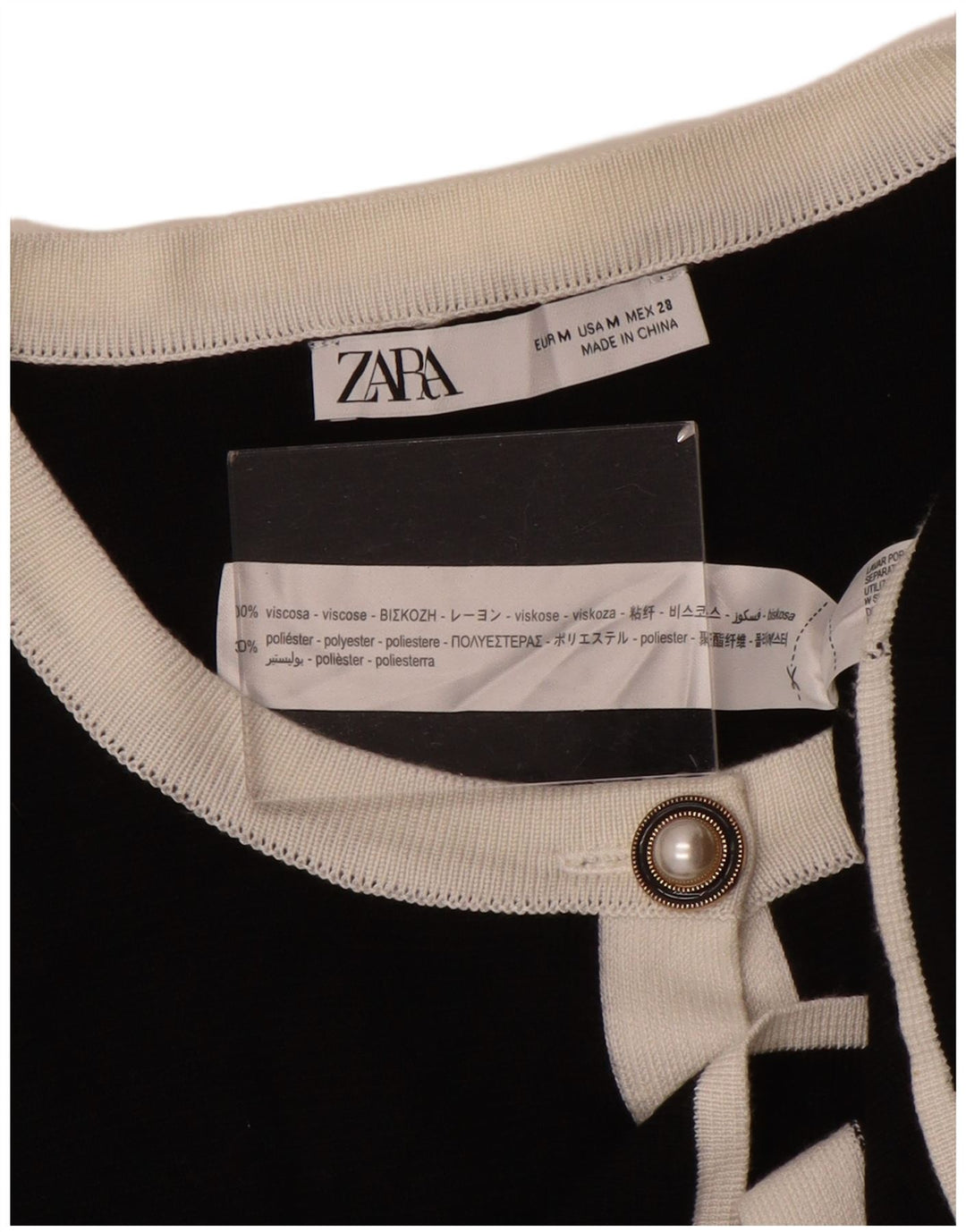 Zara Femme Cardigan Pull UK 12 Moyen Noir Polyester