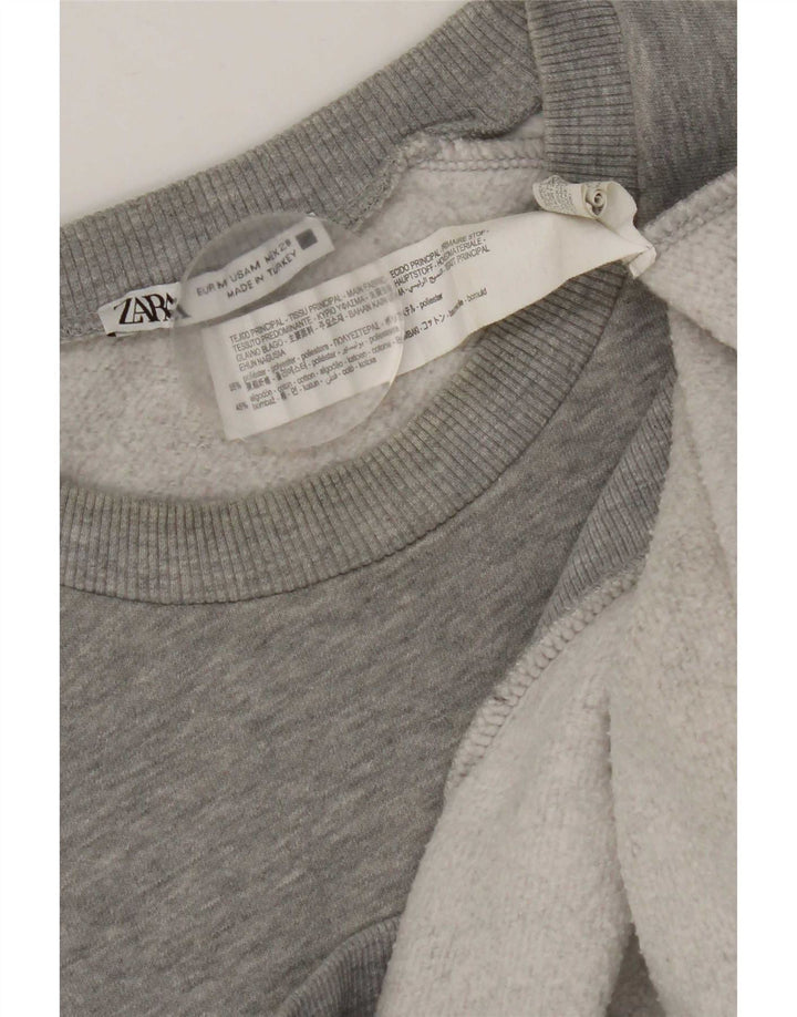 Zara Sweat-shirt graphique pour femme UK 14 Gris moyen Polyester