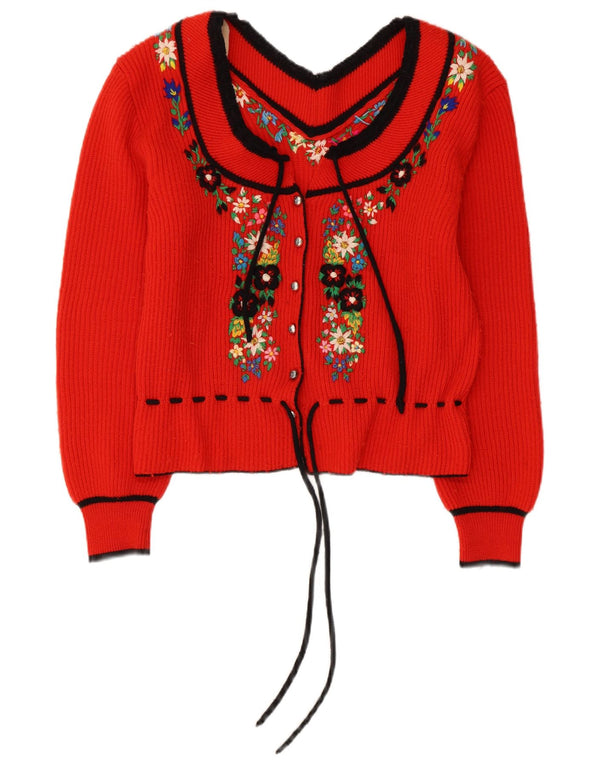 vintage Femme Cardigan Pull UK 14 Moyen Rouge Floral