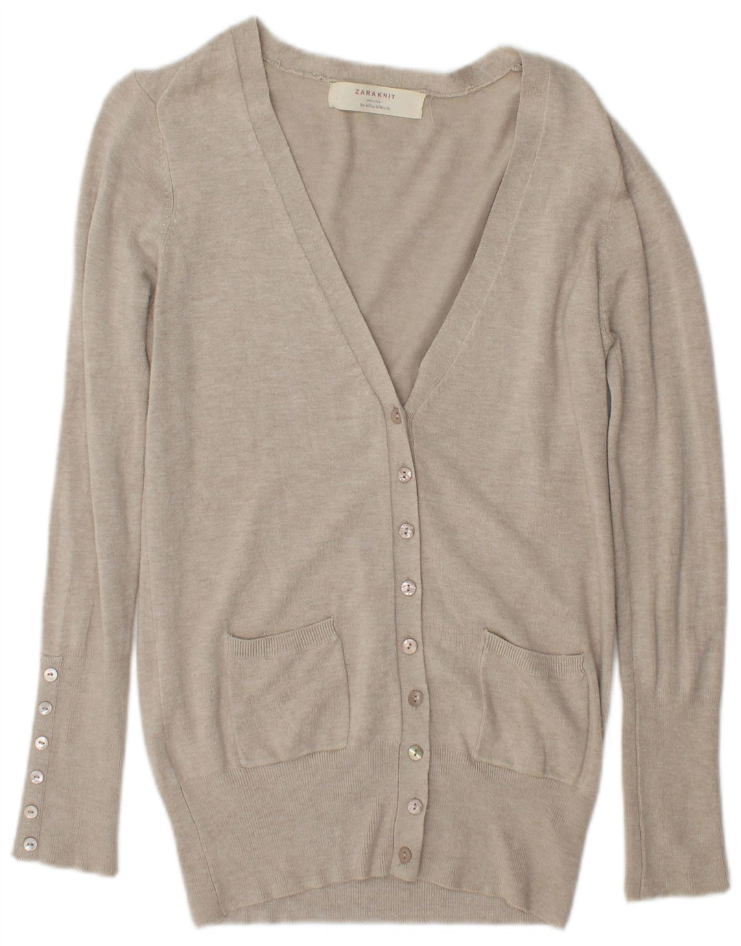 Zara Cardigan Femme Pull UK 14 Rayonne Beige Moyen