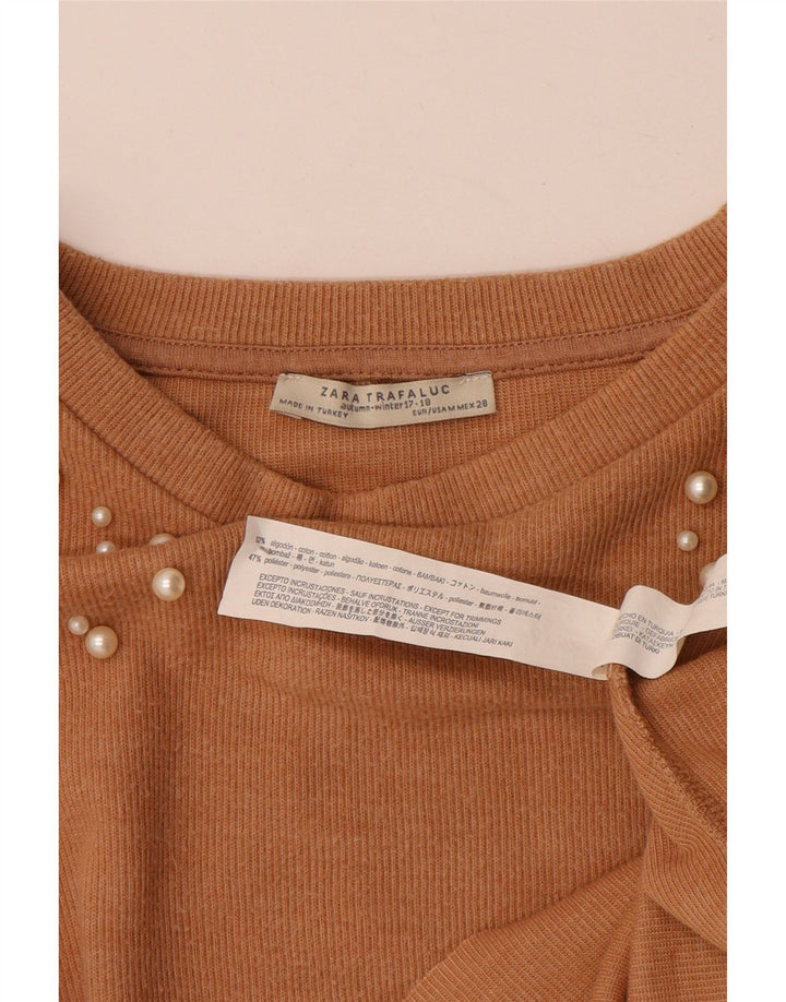 Zara Femme Trafaluc Crop Top Oversize Manches Longues UK 14 Beige Moyen