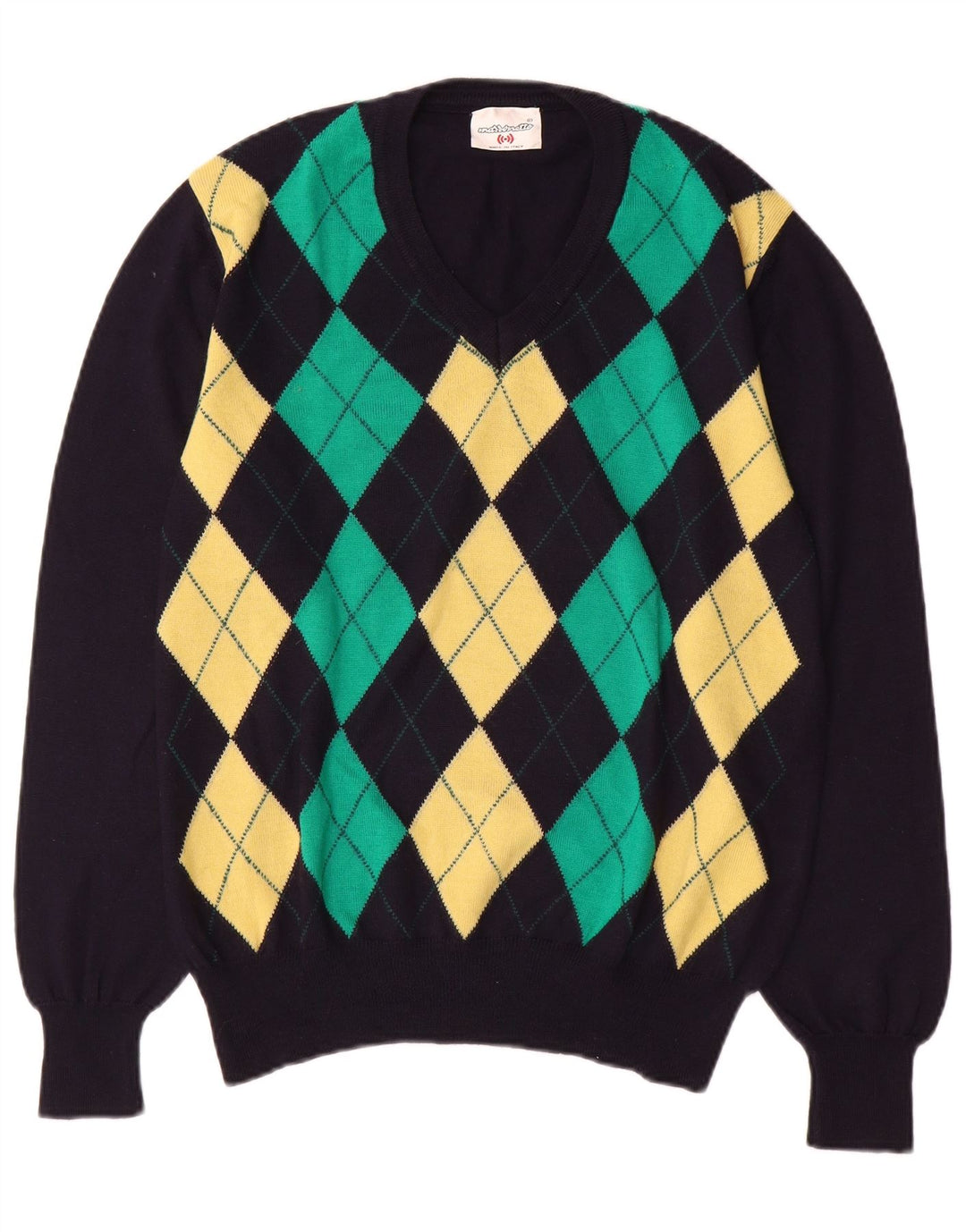 Marronetto Pull Col V Homme Petit Bleu Marine Argyle/Diamant Laine