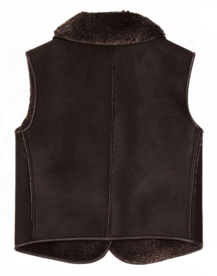 vintage Womens Shearling Gilet UK 8 Petit Noir