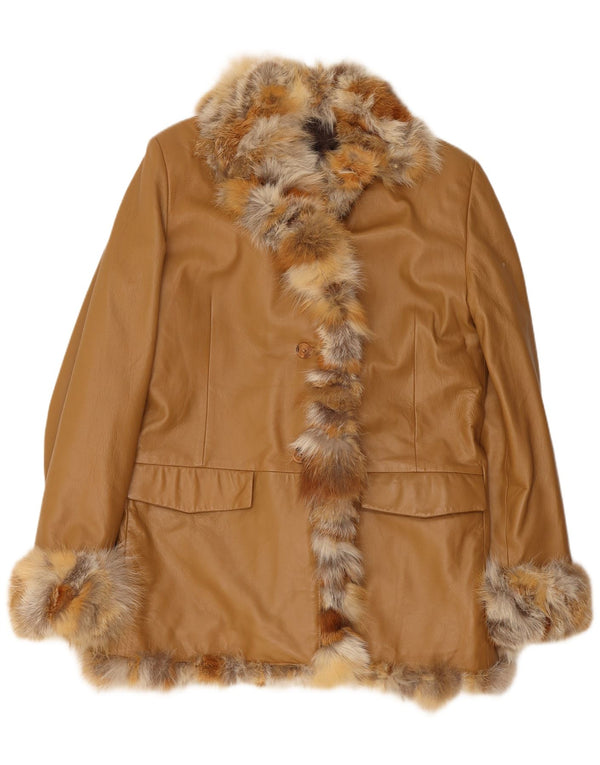 veste en cuir femme vintage UK 14 Brun moyen