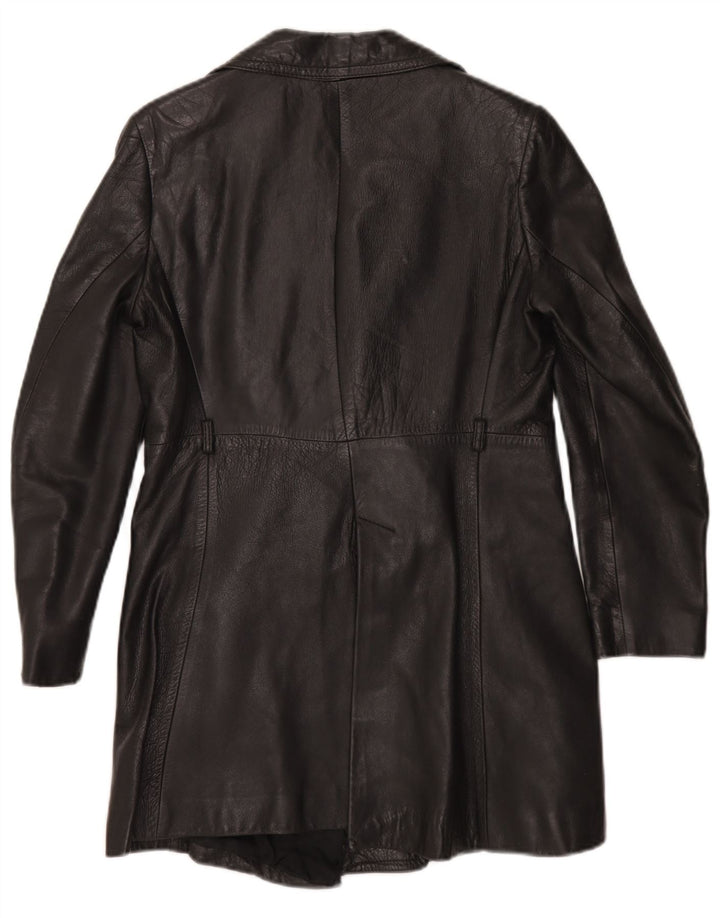 manteau en cuir femme vintage UK 10 Petit Noir