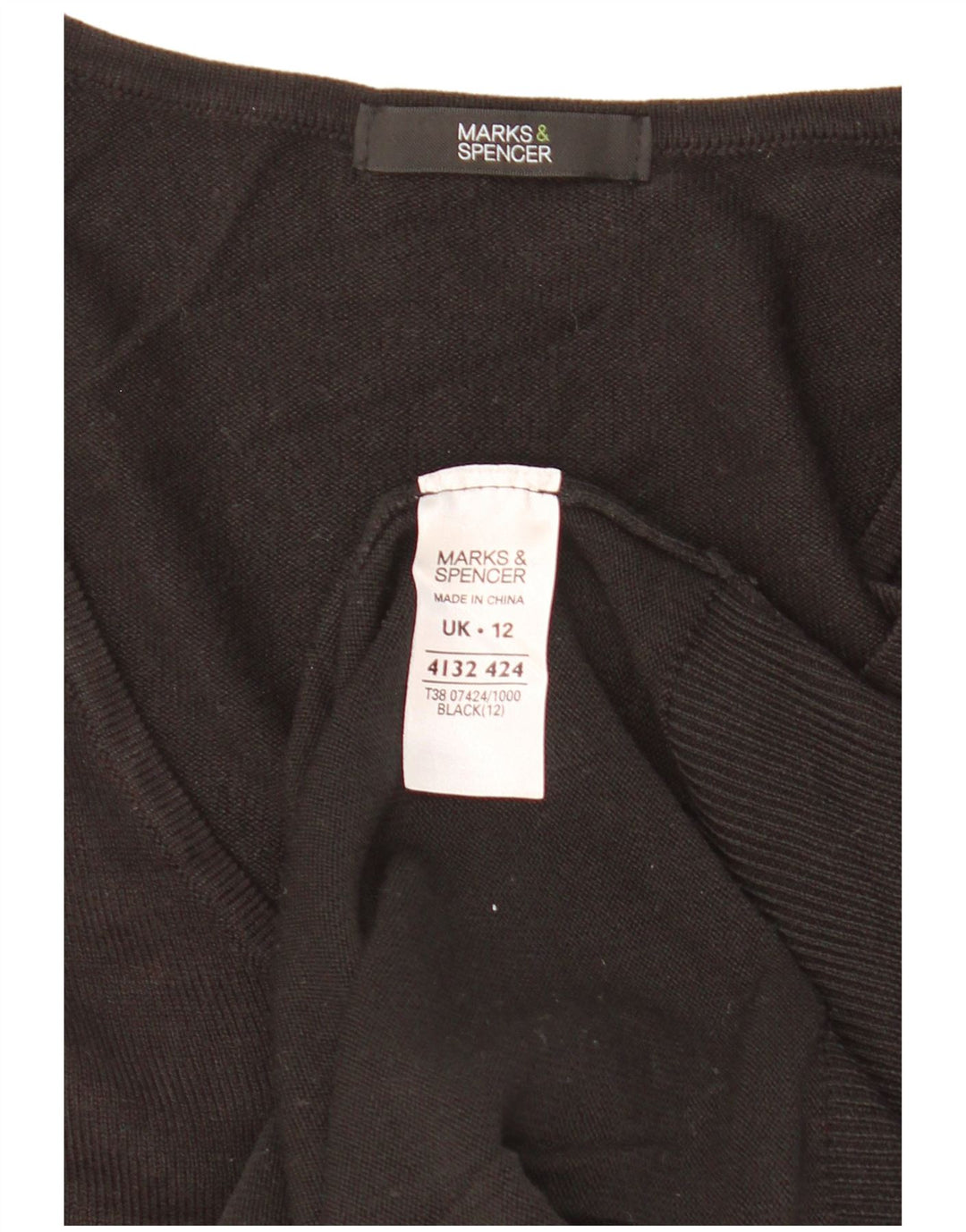 Marks & Spencer Pull col en V pour femme UK 12 Acrylique noir moyen