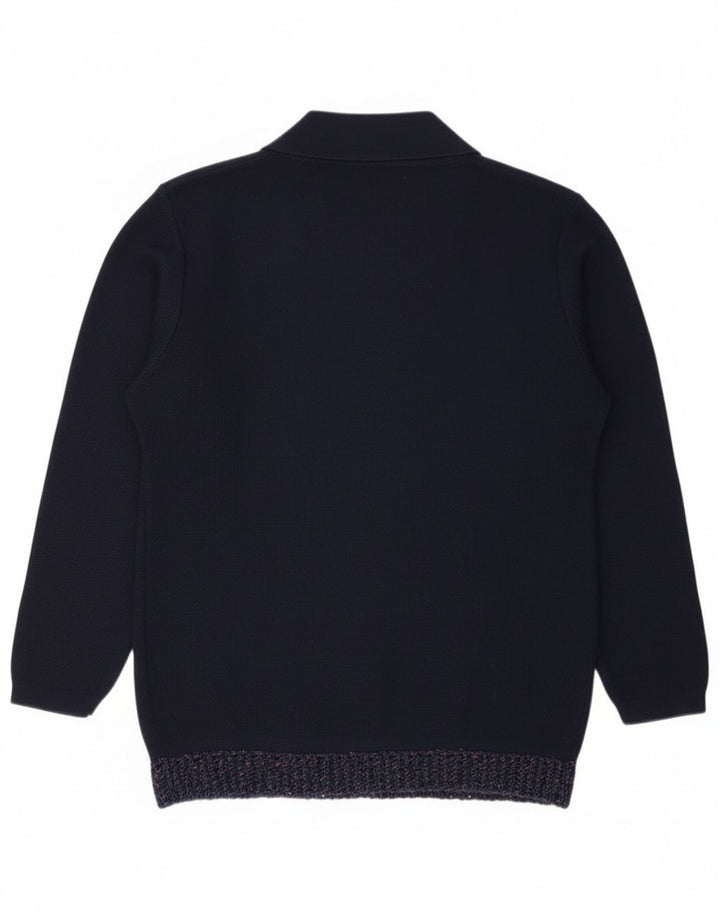 vintage Femme Cardigan Pull IT 48 XL Bleu Marine Acrylique