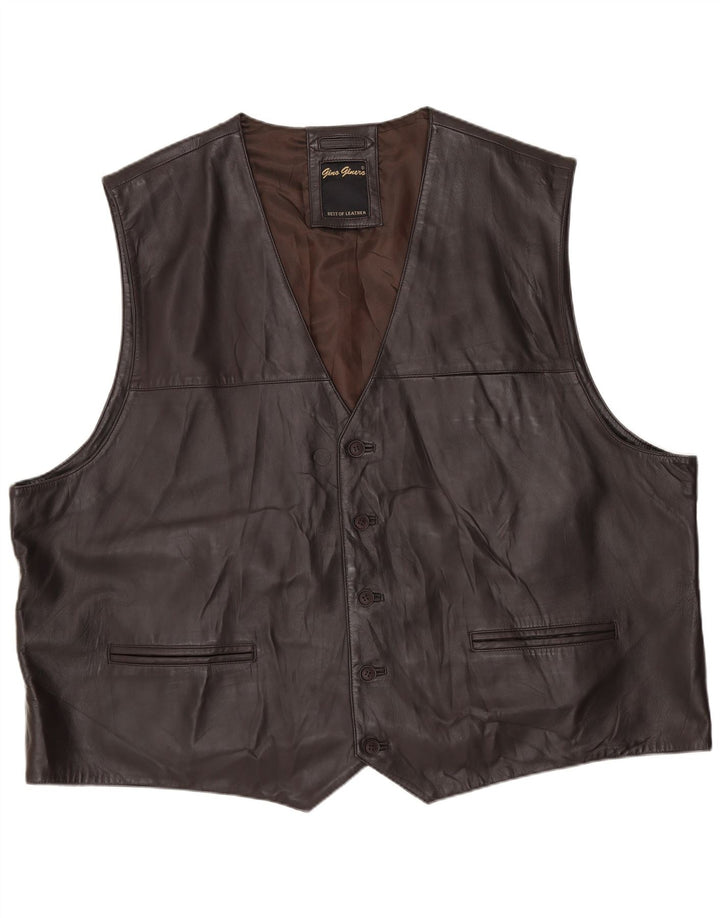 gilet en cuir homme vintage 2XL Cuir marron