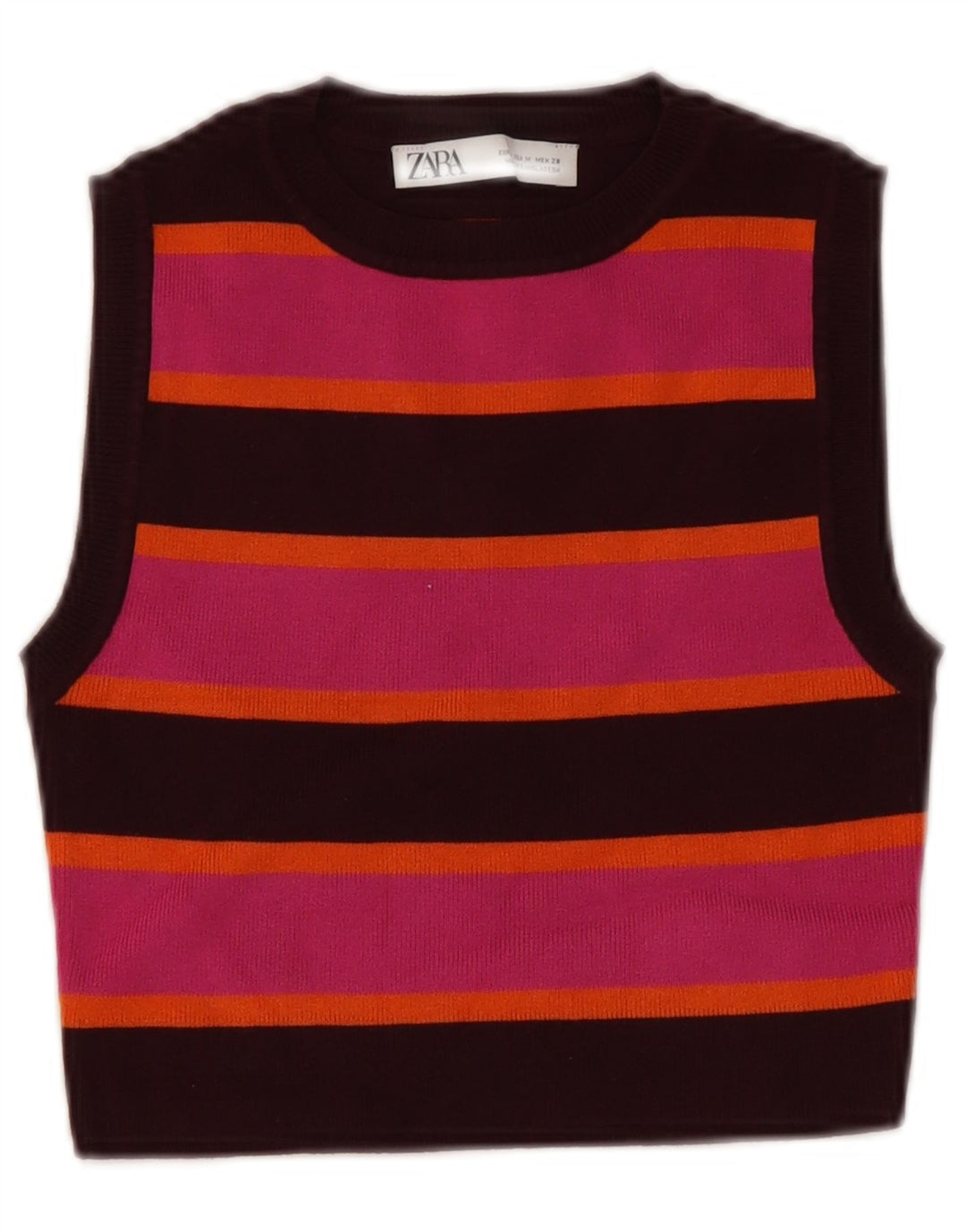 Zara Womens Crop Vest Top UK 12 Rose Moyen Rayé