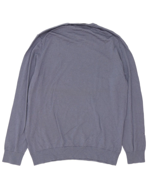 Autograph Pull col rond pour homme XL en laine mérinos bleue