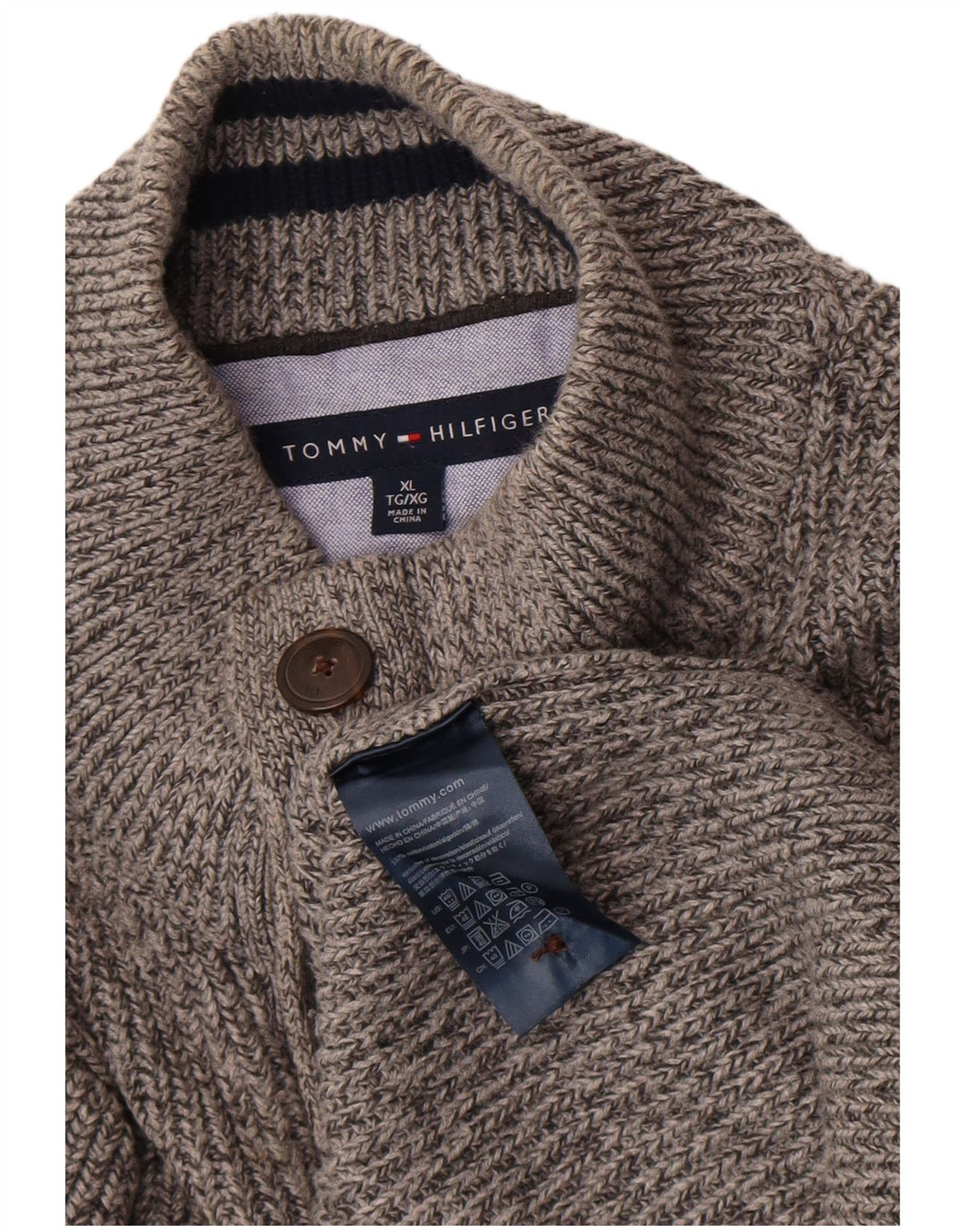 Tommy Hilfiger Pull à col boutonné pour homme XL Gris Coton