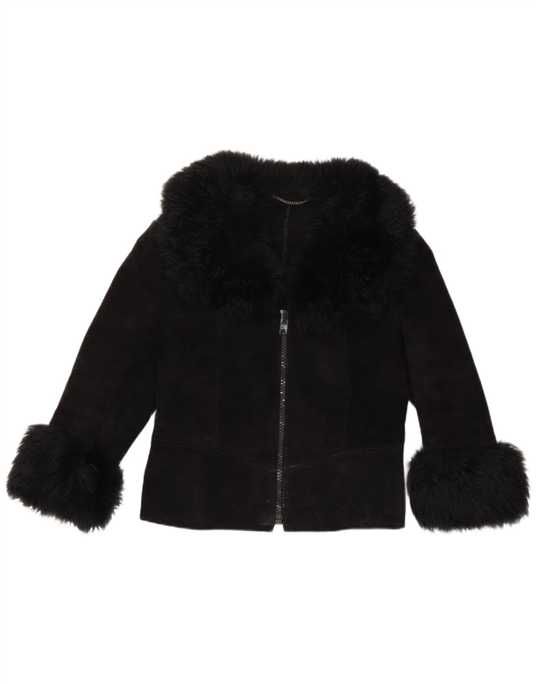 vintage Femme 3/4 Manches Veste En Daim UK 10 Petit Noir
