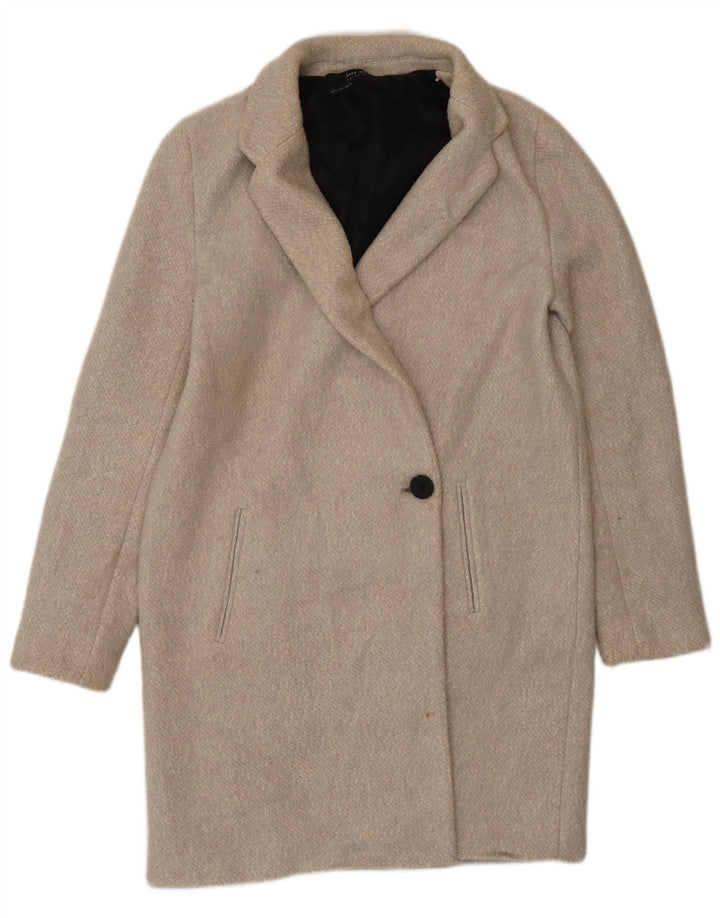 Zara Femme Pull Pardessus UK 10 Petit Gris Coton