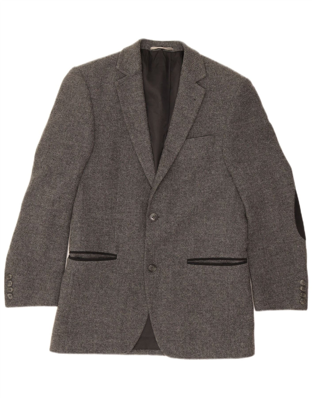 vintage Homme 2 Bouton Blazer Veste IT 46 Petite Laine Grise