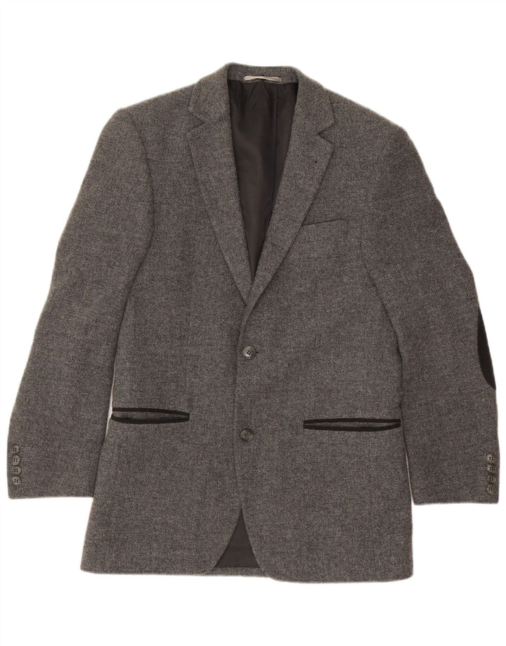 vintage Homme 2 Bouton Blazer Veste IT 46 Petite Laine Grise