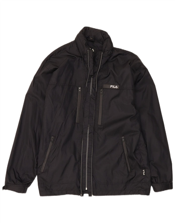 Fila Veste coupe-vent à capuche pour homme UK 40 Large Noir Polyamide
