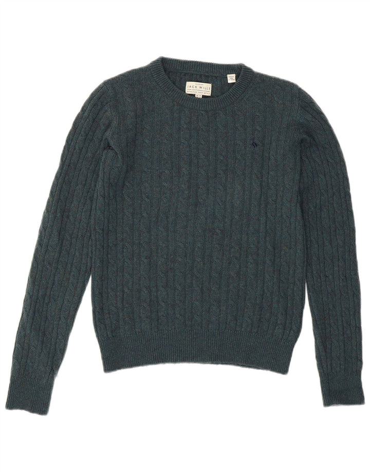 Jack Wills Pull à col rond pour femme UK 10 Petite laine mérinos verte