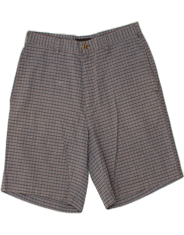 VINTAGE Short Chino Homme W32 Coton à Carreaux Gris Moyen
