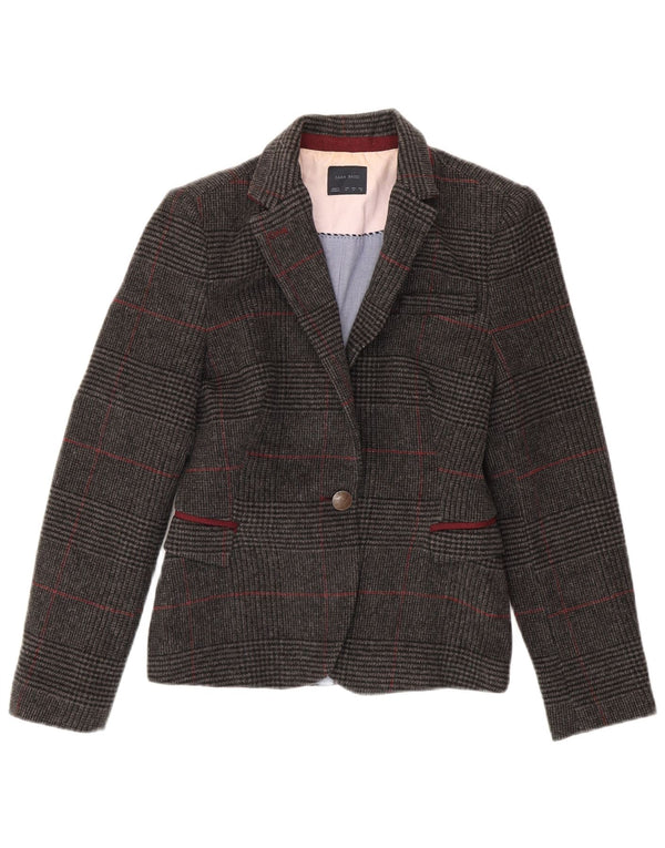 Zara Veste blazer à 1 bouton pour femme UK 12 en laine pied-de-poule gris moyen