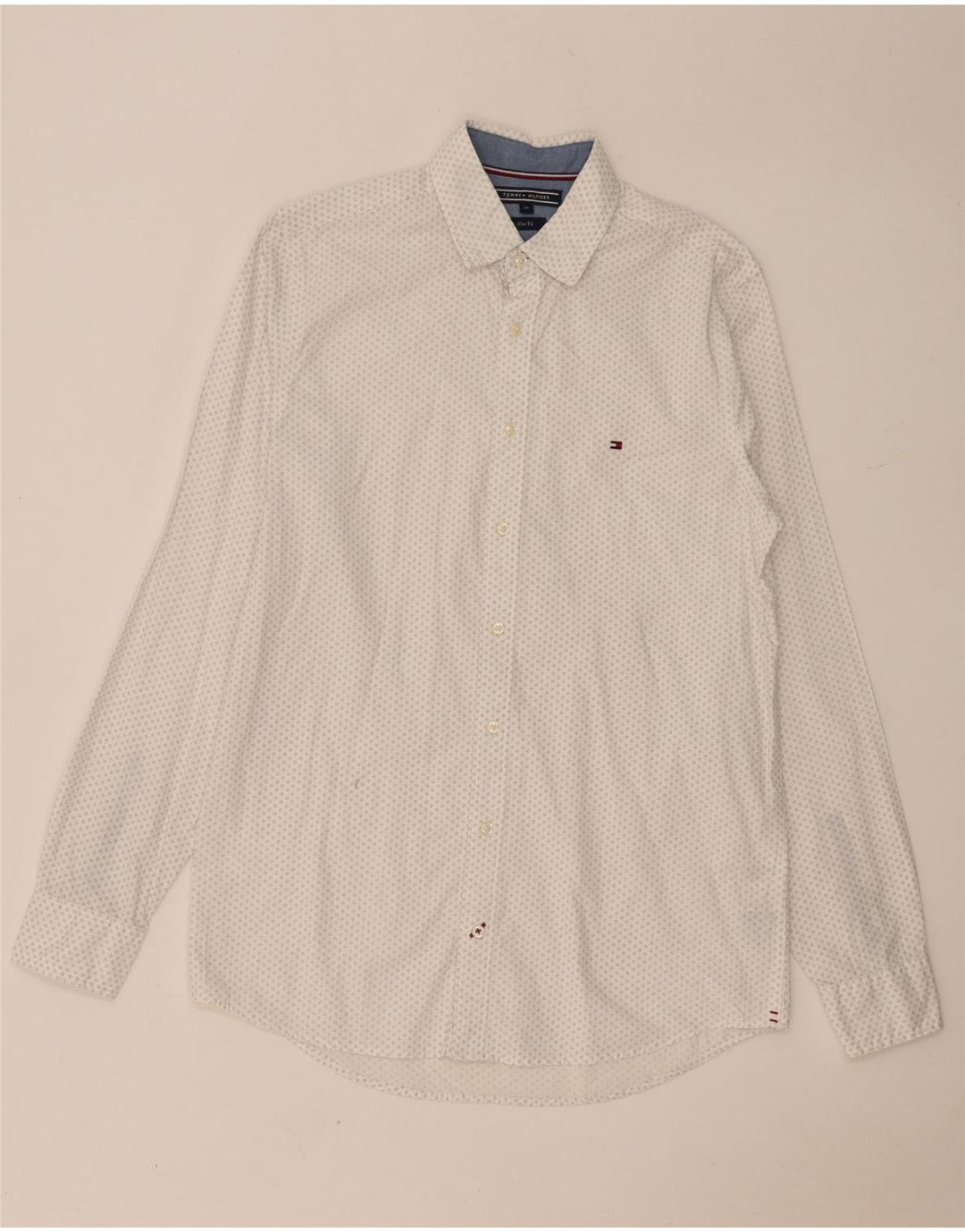 TOMMY HILFIGER Chemise Slim Fit Homme Blanc Moyen à Pois Coton