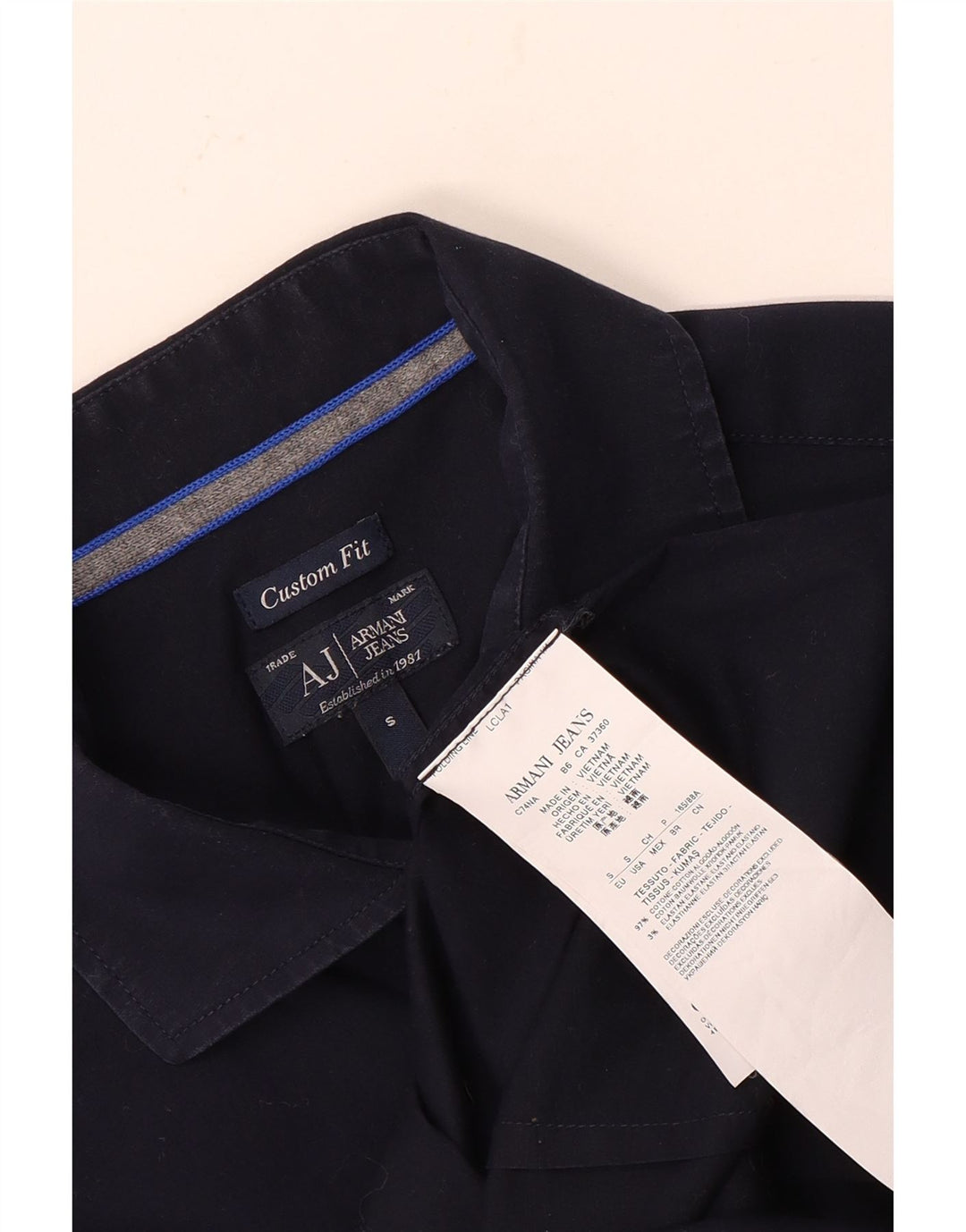 Armani Jeans Chemise sur mesure pour homme en coton bleu marine Small