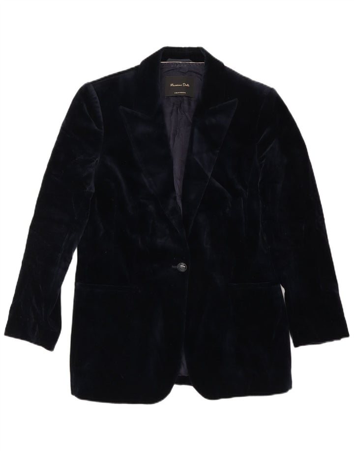 Massimo Dutti Veste blazer en velours à 1 bouton pour femme EU 38 Bleu marine moyen