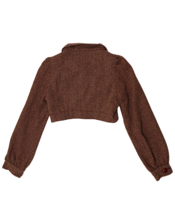 Zara Veste Boléro Femme UK 10 Petite Laine à Chevrons Marron