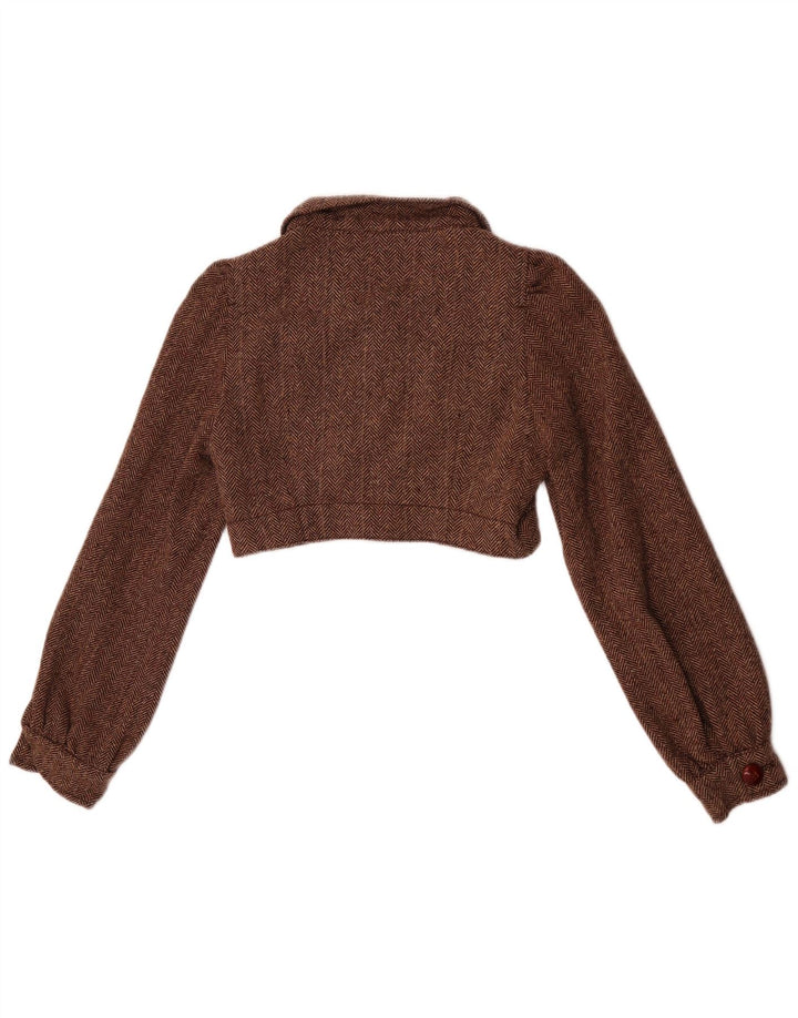 Zara Veste Boléro Femme UK 10 Petite Laine à Chevrons Marron