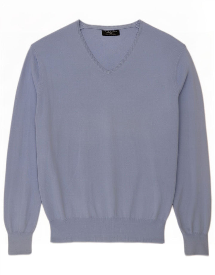 Zara Pull col V pour hommes, grand, bleu