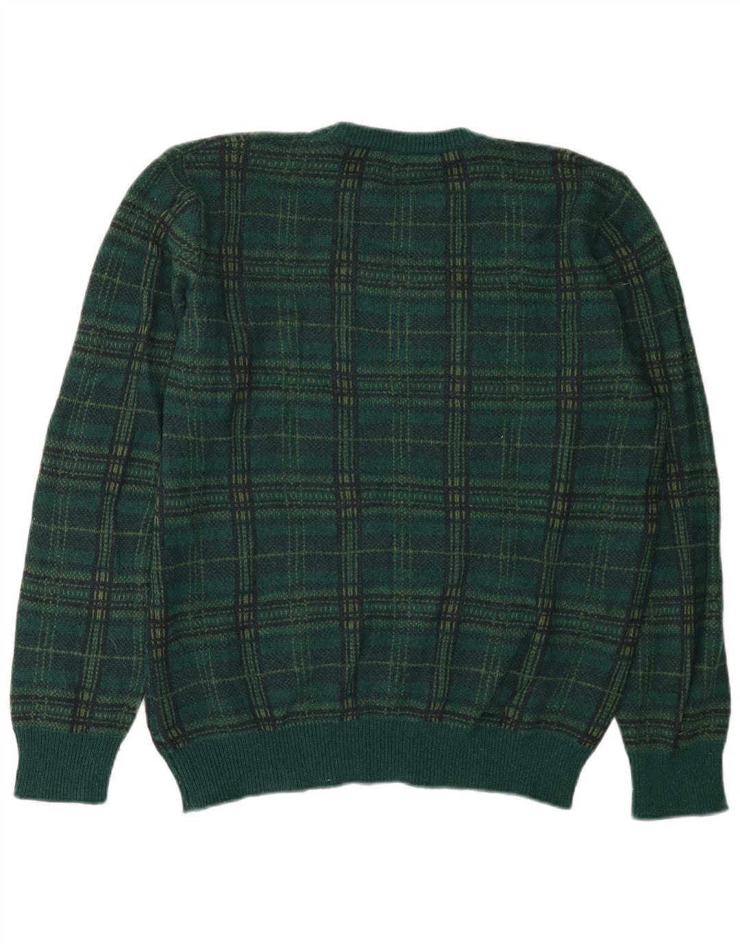 Benetton Pull col rond homme XL laine à carreaux vert