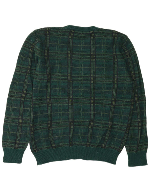 Benetton Pull col rond homme XL laine à carreaux vert