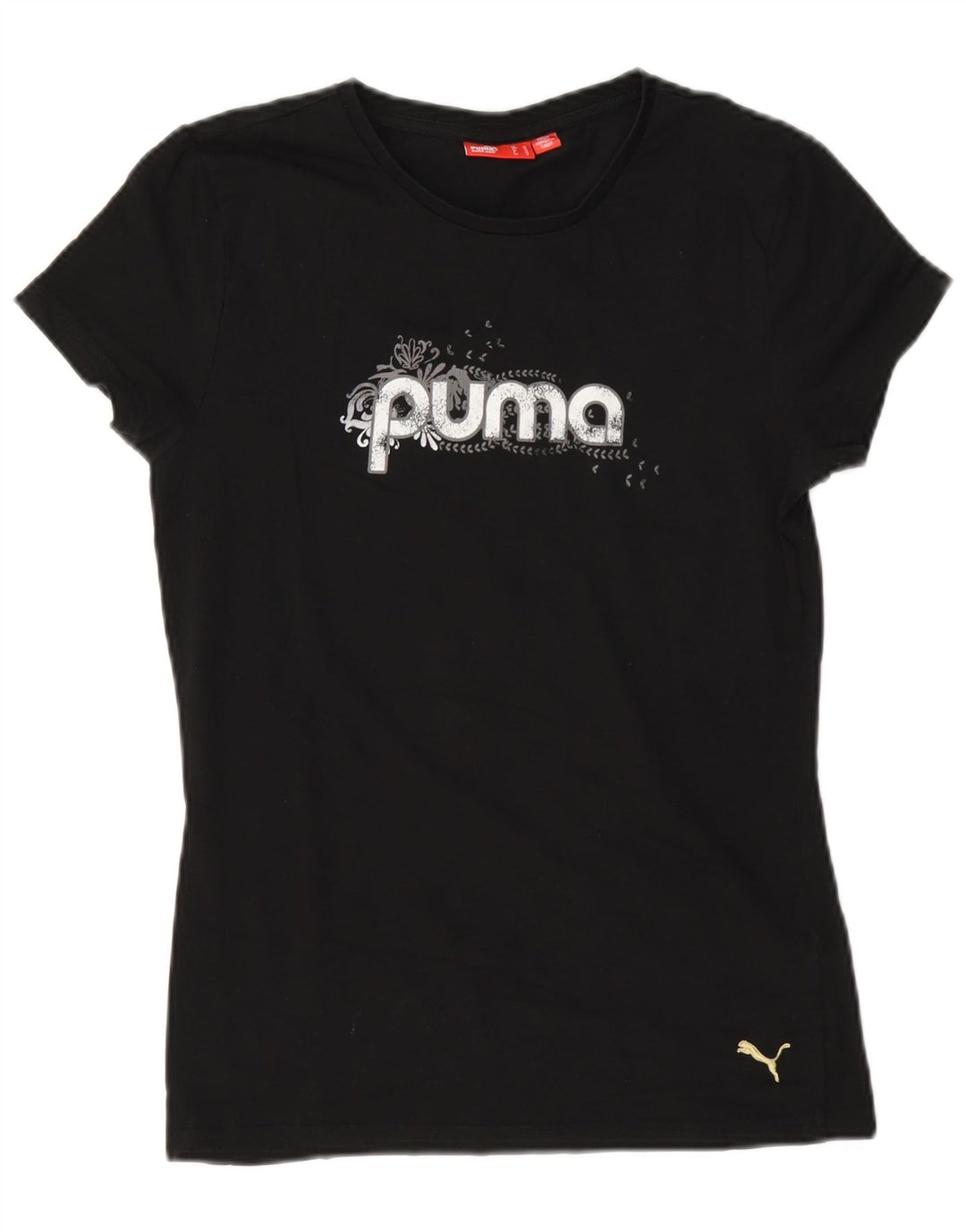 Puma T-shirt graphique régulier pour femme UK 12 Noir moyen Coton