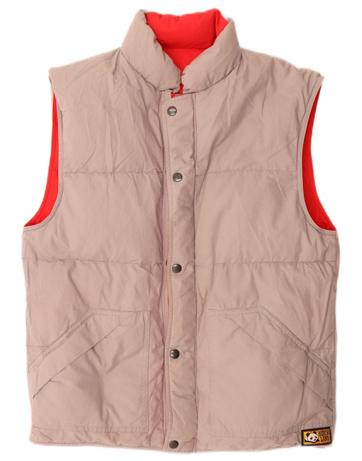 vintage Mens Réversible Rembourré Gilet UK 38 Moyen Rouge Coton