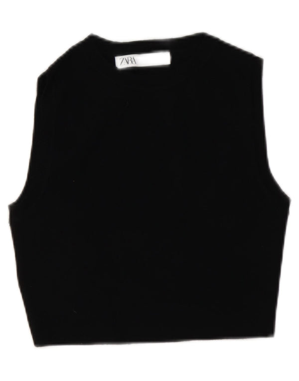 Zara Femmes Crop Débardeur UK 12 Moyen Noir Viscose