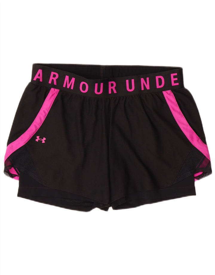 UNDER ARMOUR Short de sport Heat Gear pour femme UK 14 Large Noir Colourblock