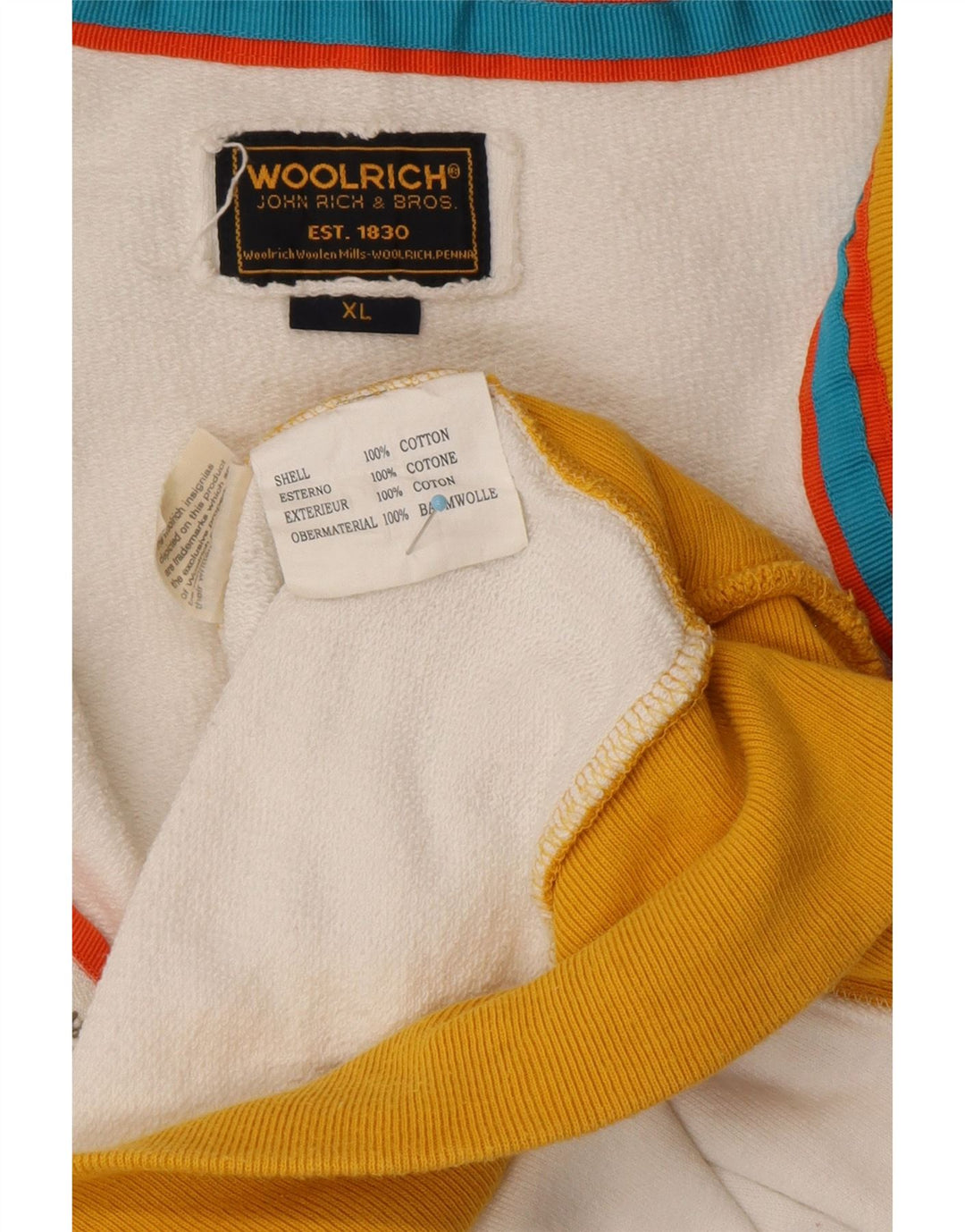 WOOLRICH Veste de survêtement graphique pour homme XL en coton color block blanc