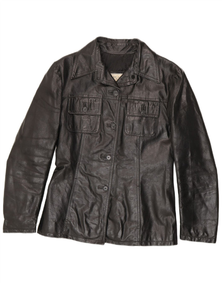 veste en cuir femme vintage UK 10 Petit cuir noir