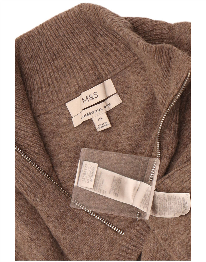 Marks & Spencer Pull à col zippé pour homme en laine marron 2XL