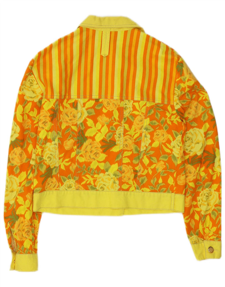 vintage Womens Crop Bomber Jacket EU 38 Coton Floral Jaune Moyen