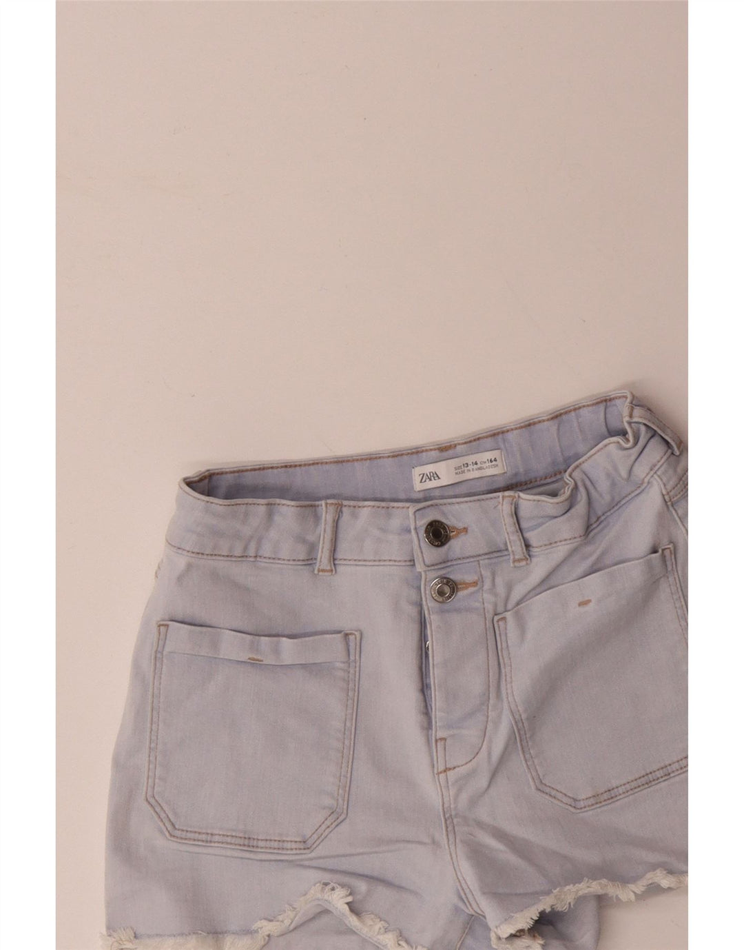 ZARA Short en jean taille haute pour fille 13-14 ans W26 Bleu