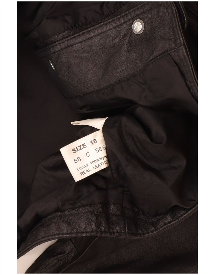 veste en cuir femme vintage UK 16 Grand cuir noir