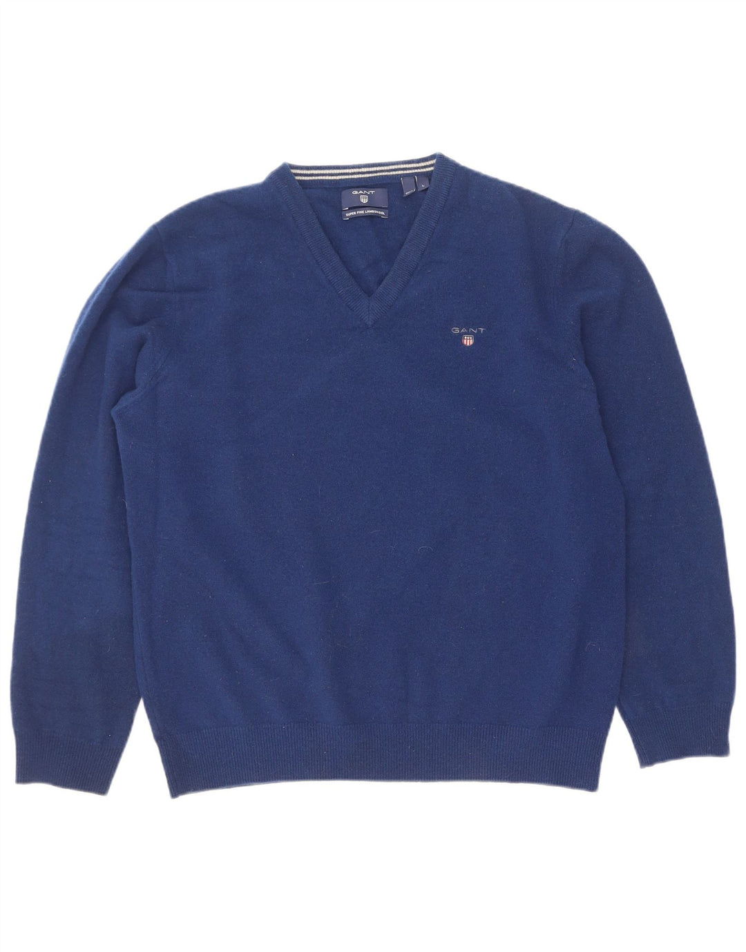 Gant Pull col V pour femme UK 14 Large Bleu Laine d'agneau