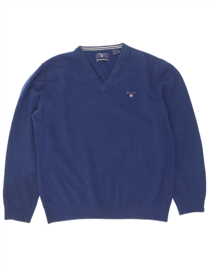 Gant Pull col V pour femme UK 14 Large Bleu Laine d'agneau