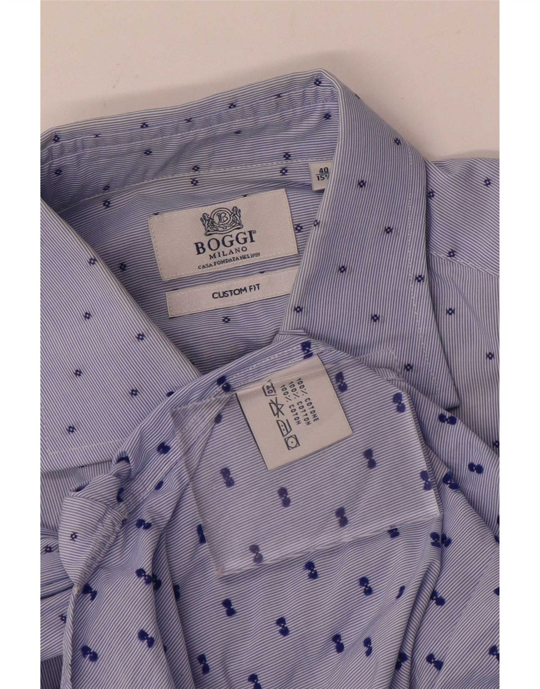 Boggi Chemise sur mesure pour homme Taille 40 15 3/4 Bleu moyen à fines rayures