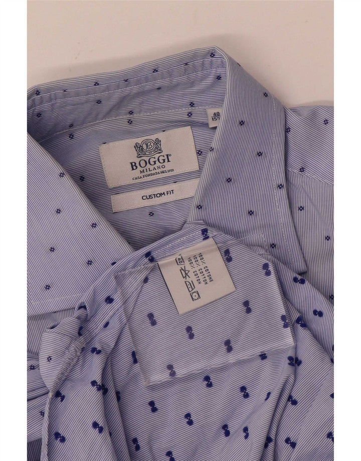 Boggi Chemise sur mesure pour homme Taille 40 15 3/4 Bleu moyen à fines rayures