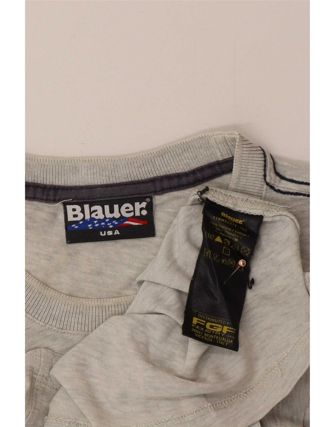 Blauer T-Shirt Graphique Homme Gris Moyen Coton