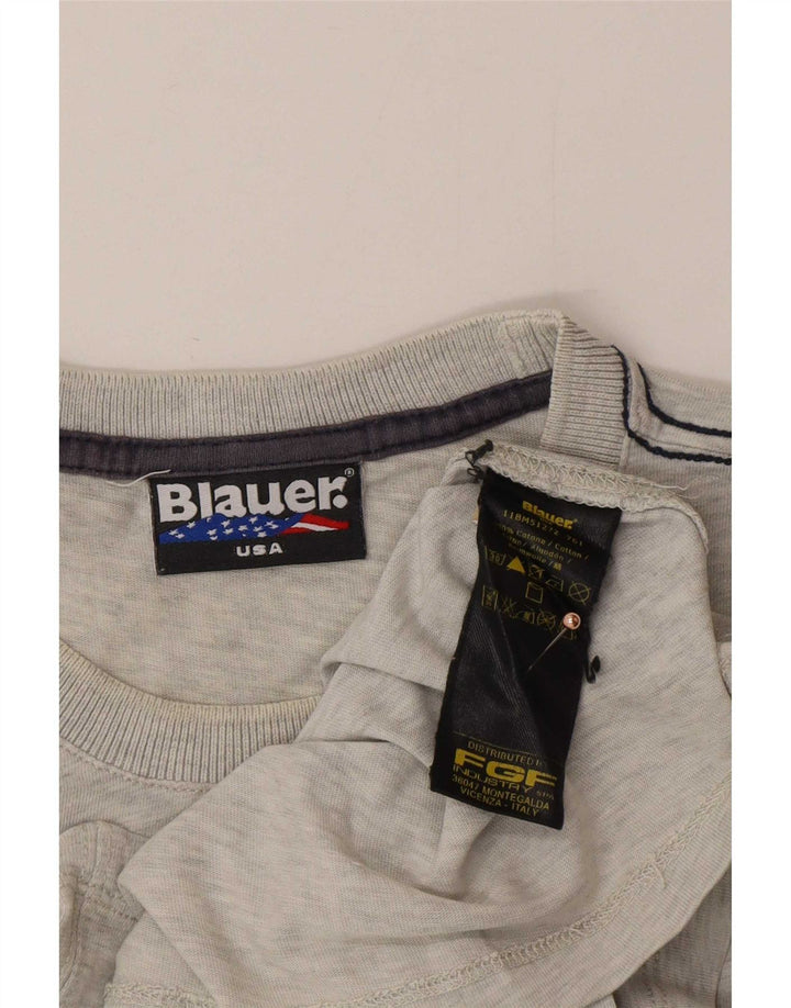 Blauer T-Shirt Graphique Homme Gris Moyen Coton