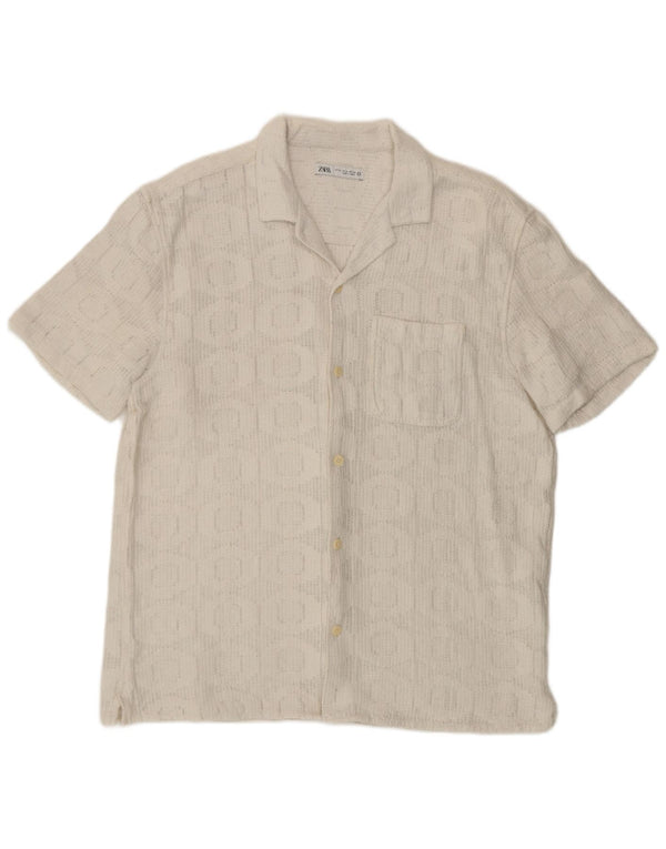 Chemise à manches courtes homme Zara XL coton géométrique blanc