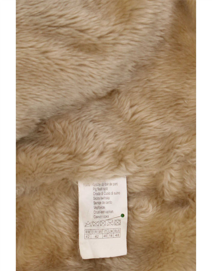 Camaieu Manteau en peau de mouton à double boutonnage pour femme UK 14 Grand cuir beige